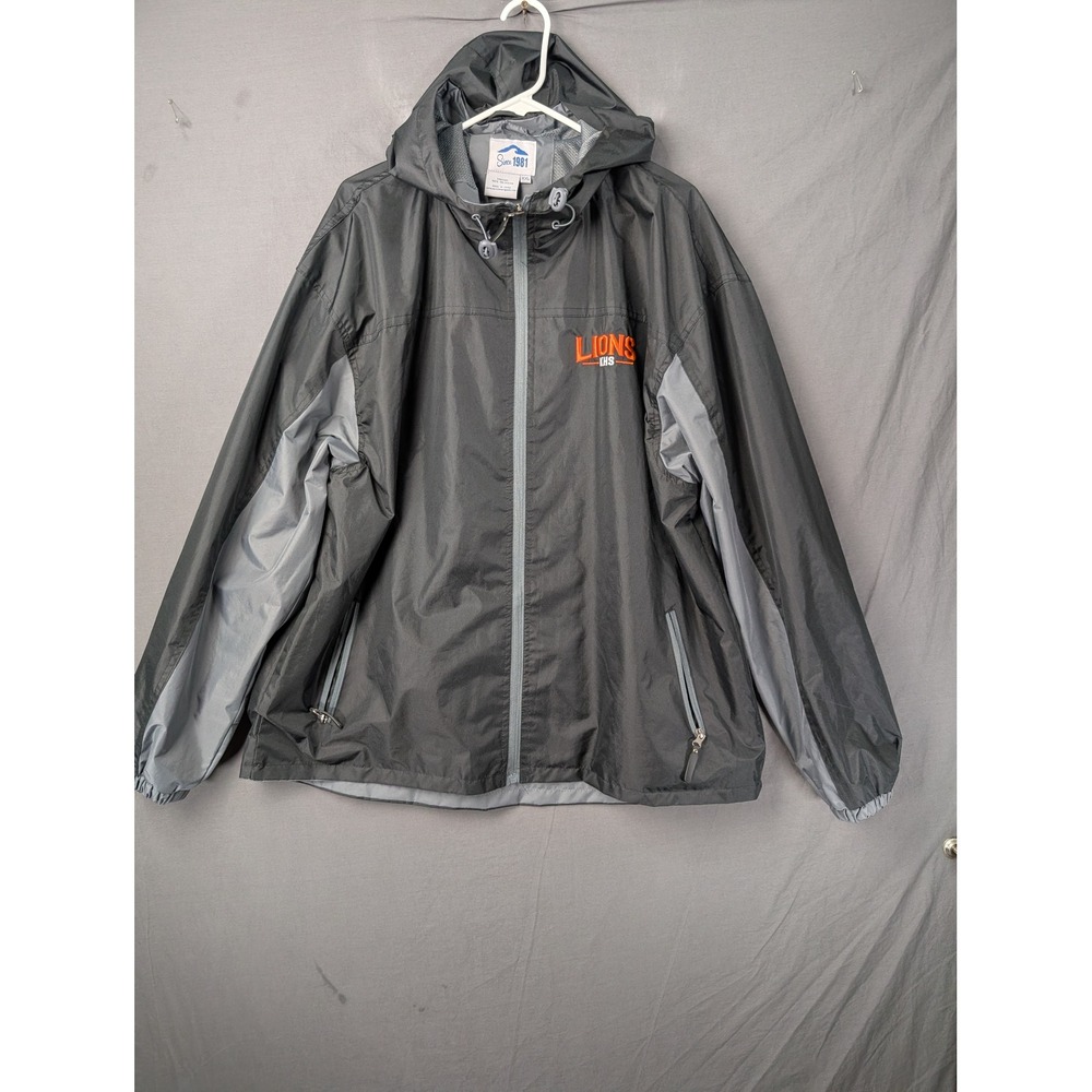 Since 1981 Lions LHS Windbreaker Jacket Mens XXL Gray Full Zip Hooded